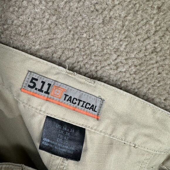 5.11 Tactical Cargo Pants Mens Size 34 x 34 Khaki Straight Elastic Waist Ripstop - Picture 10 of 12